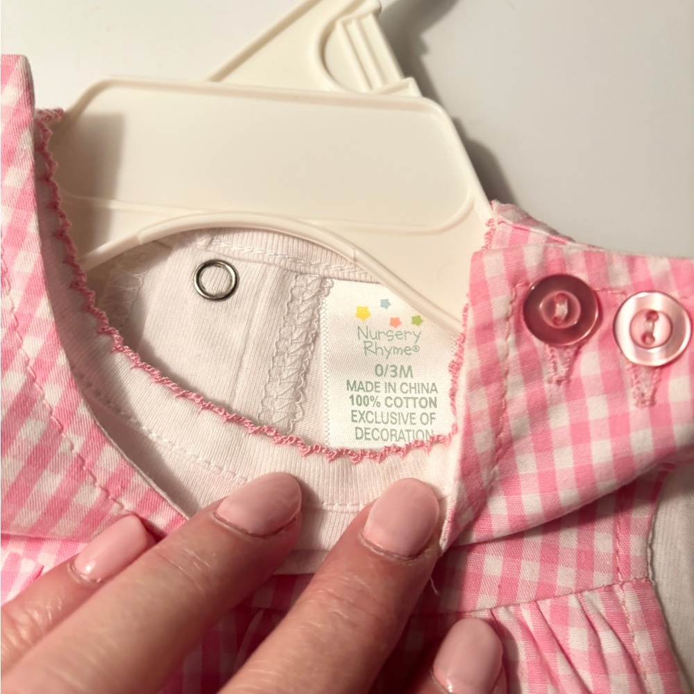 Nursery Rhyme Baby Pink And White Checkered 2- Piece, Snap Bottoms,  0-3 Months - Picture 2 of 2
